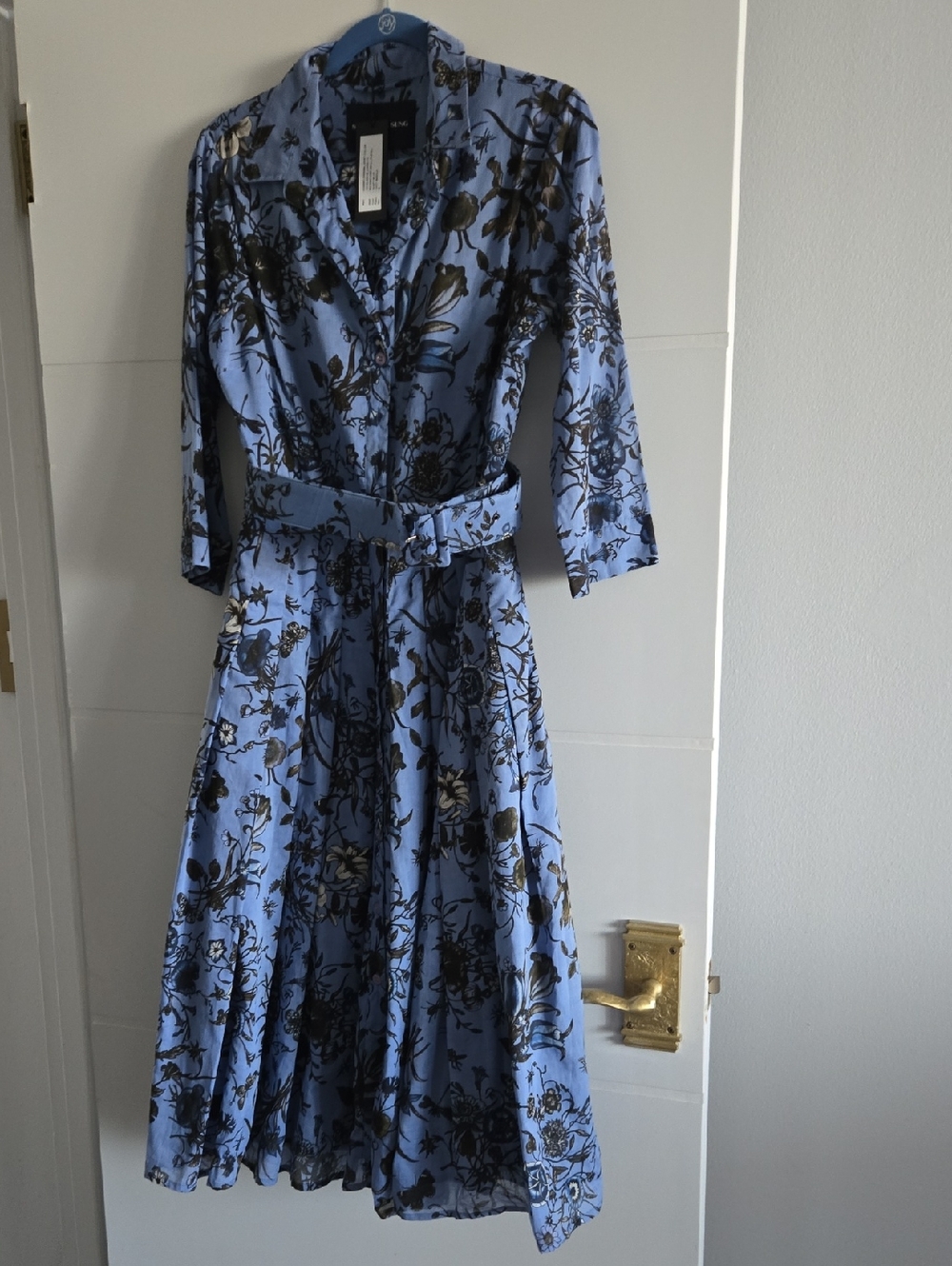 SAMANTHA SUNG Blue Floral Belted Midi Dress